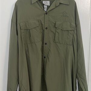 Ducks Unlimited Men's Olive Green Button-Front Outdoor Shirt Nylon XXXL
